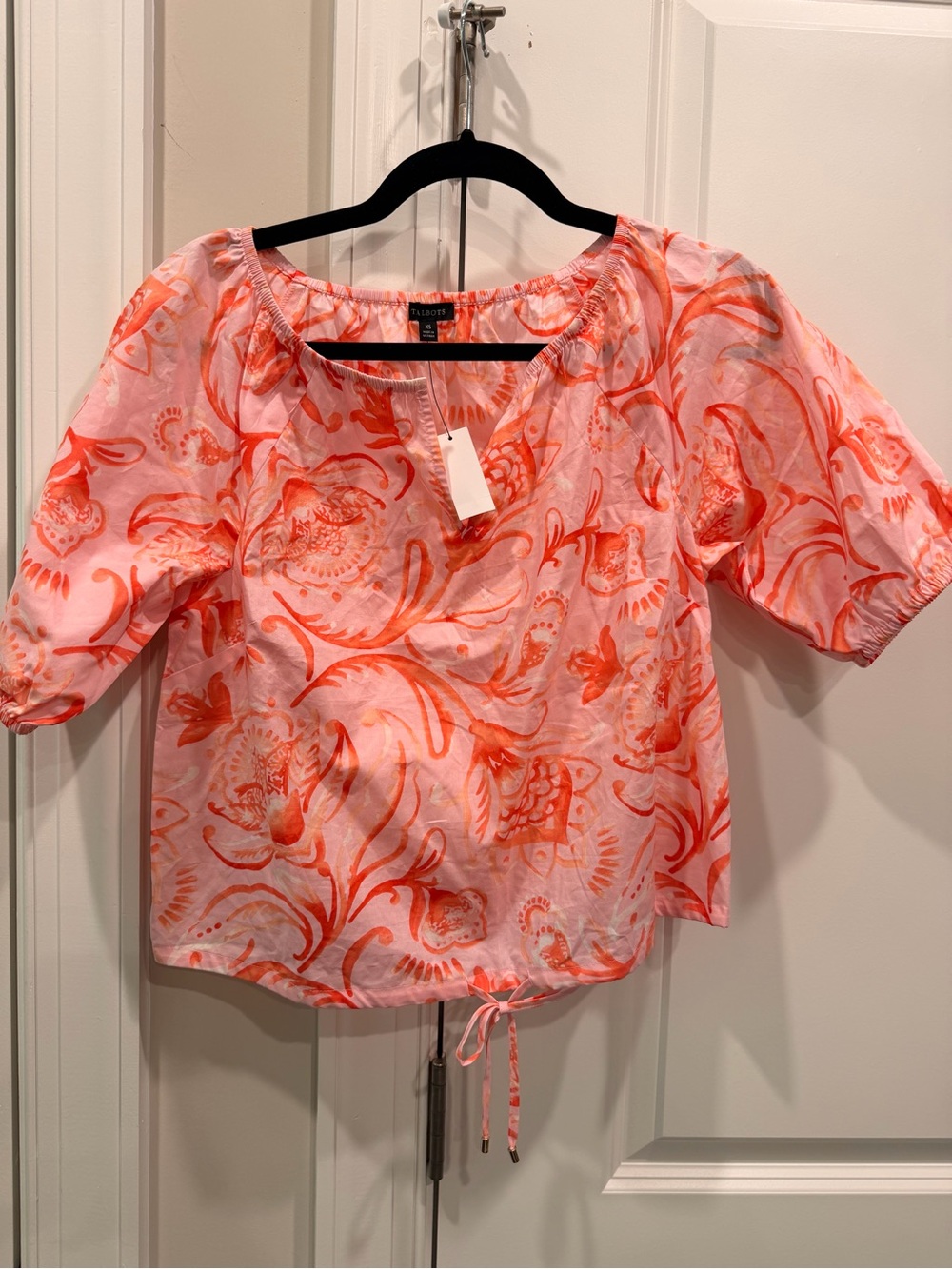 Talbots Pink & Coral Floral Peasant Top